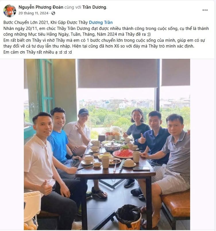 Bài viết Facebook: Gặp HLV Trần Dương và thu nhập tăng hơn X6 của Nguyễn Phương Đoàn