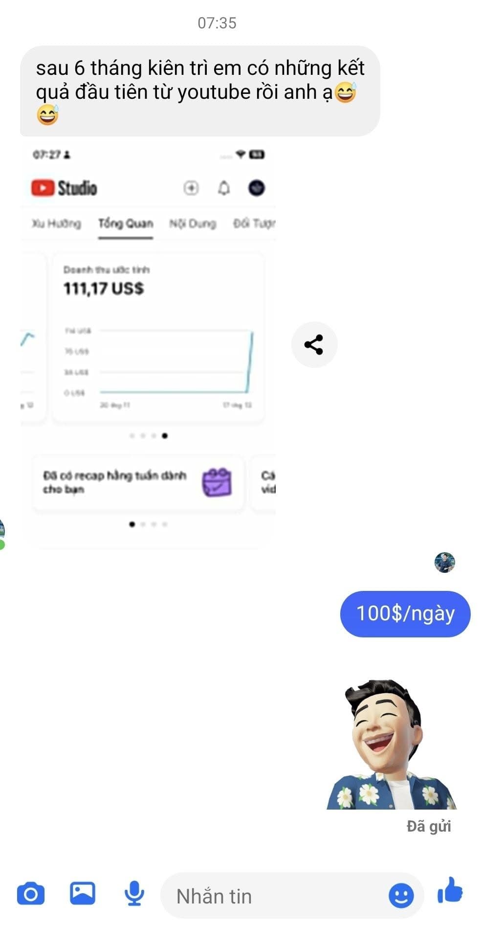 Kết quả YouTube Studio 111$ (~100$/ngày) của Nguyễn Xuân Trường