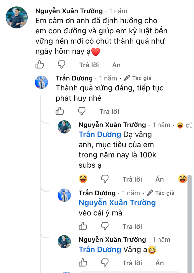 Bình luận YouTube tri ân thầy Trần Dương định hướng tầm nhìn