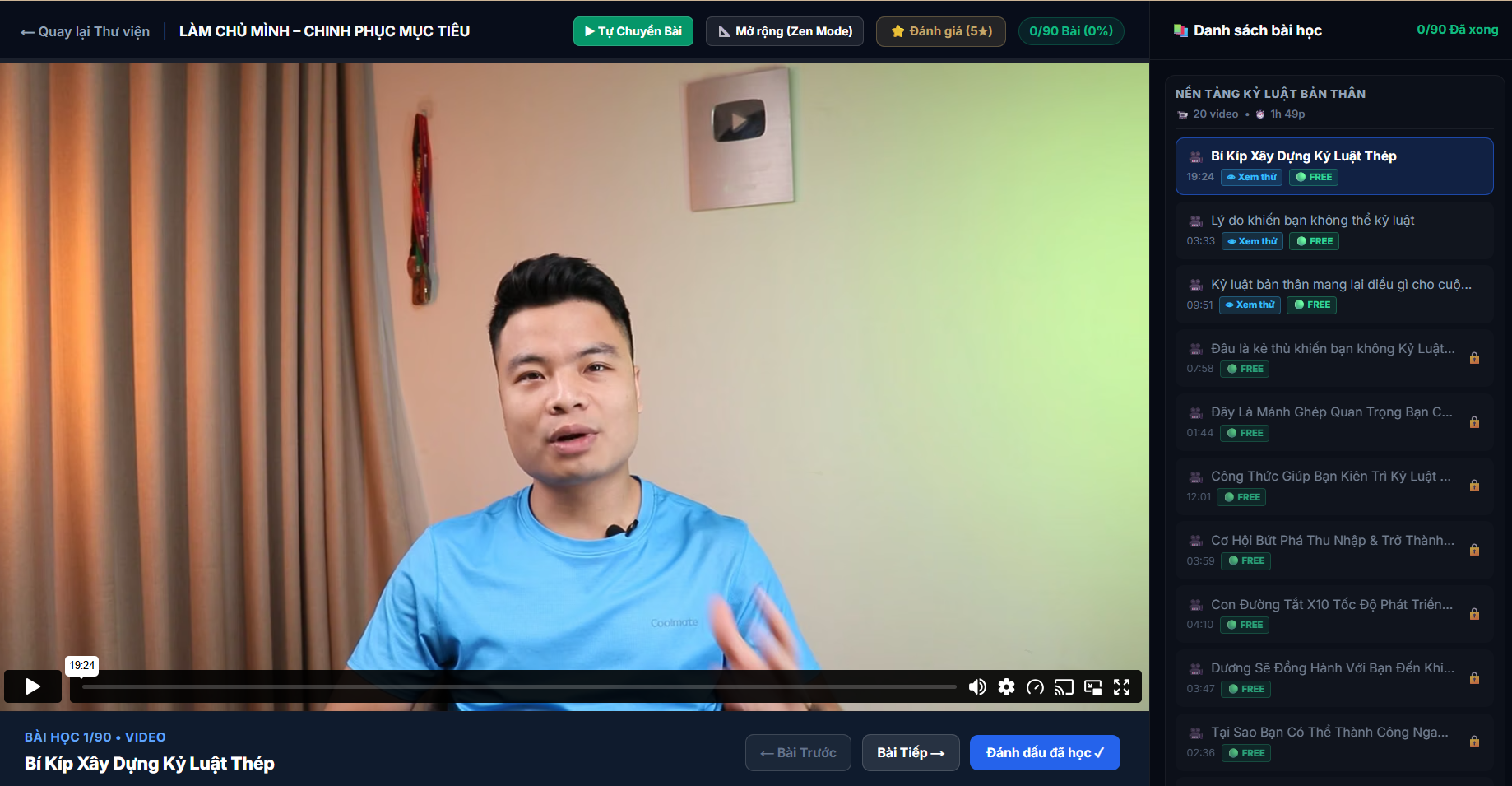 Trần Dương giảng bài "Bí Kíp Xây Dựng Kỷ Luật Thép" trên hệ thống học online